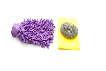 Duster with Steel Sponge and Kitchen Clothの写真素材