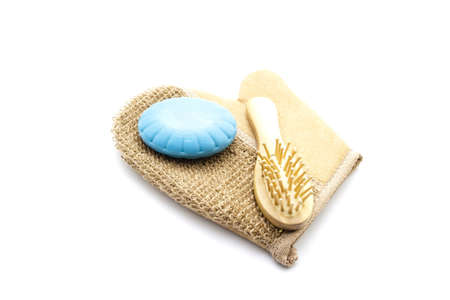 Massage Glove with Massage brush and Soap の写真素材
