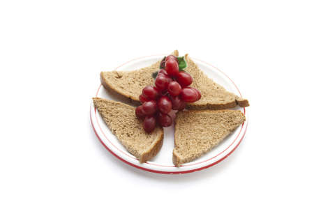 Plastic Grapes  with Bread on Plastic Plate 