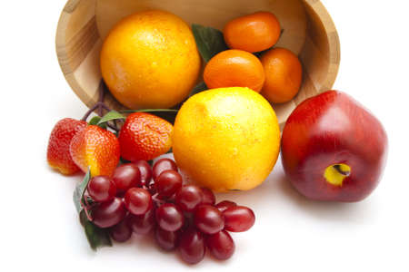 Plastic Fruits for Decoration on white background の写真素材