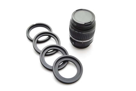 Camera Rings with Lens on white background の写真素材