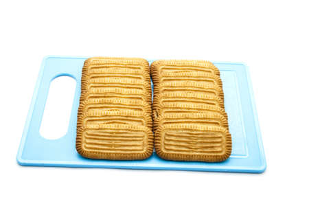 Baked Biscuits on blue Plate の写真素材