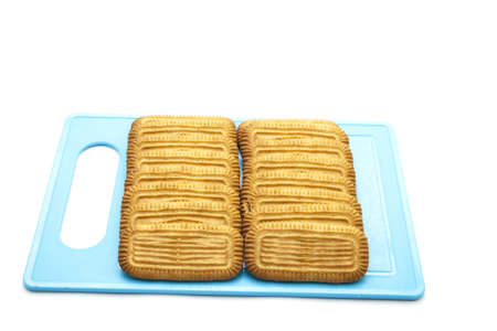 Baked Biscuits on blue Plate の写真素材