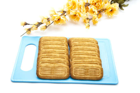Baked Biscuits on blue Plate の写真素材