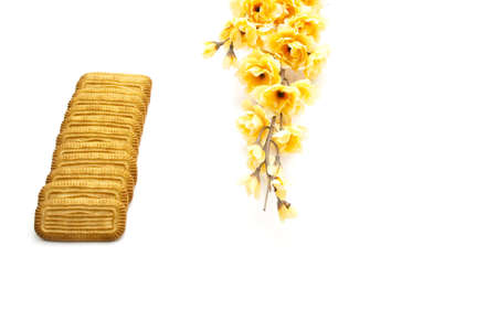 Biscuits with Flower on white background の写真素材