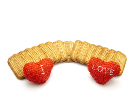 Biscuits with Red Hearts の写真素材