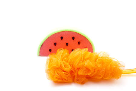 Watermelon Sponge with Orange Netsponge の写真素材