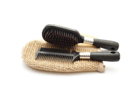 Hairbrush on Massage Glove の写真素材