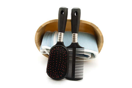 Hairbrush with Plastic  Comb  and Blue Cloth の写真素材