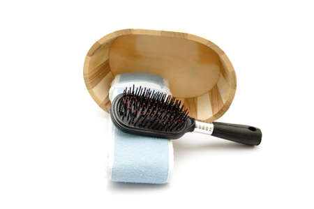 Hairbrush with Plastic  Comb  and Blue Cloth の写真素材