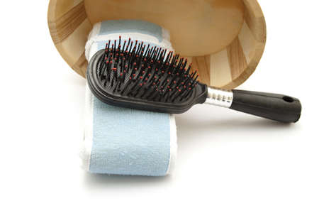 Hairbrush with Plastic  Comb  and Blue Cloth の写真素材