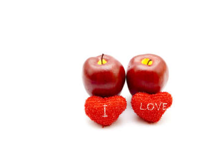 Plastic Apples with Red Heartsの写真素材
