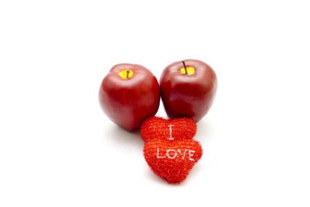Plastic Apples with Red Heartsの写真素材