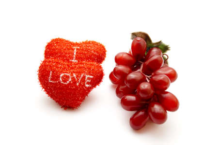 Plastic Fruits with Red Heartsの写真素材