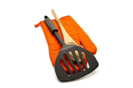 Red Potholder with Spatula and Wooden Cooking Spoon