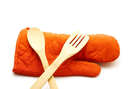 Red Potholder with Wooden Cooking spoon の写真素材
