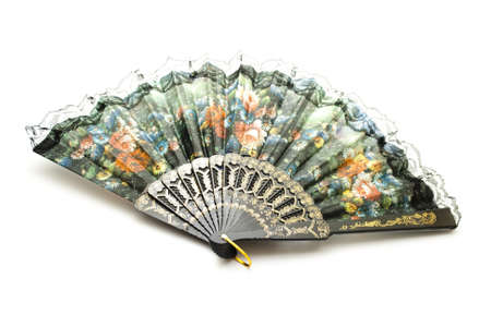 Black Hand Fan on white background の写真素材