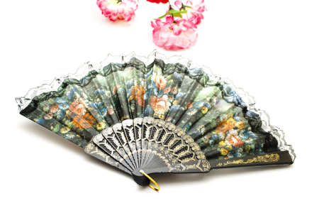 Black Hand Fan on white background の写真素材