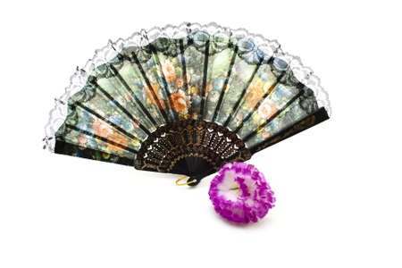 Black Hand Fan on white backgroundの写真素材