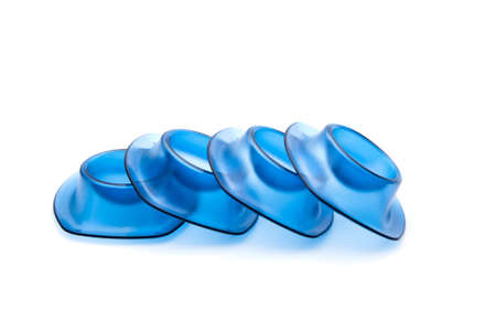 Blue Egg Cups on white background の写真素材