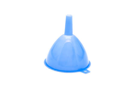 Blue Plastic Funnel on white background の写真素材