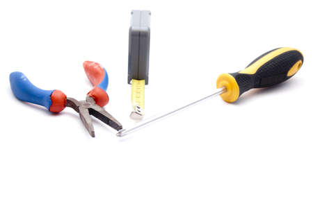 Measuring Tape with Screwdriver and Tong の写真素材