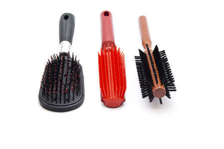 Different hairbrush on white backgroundの写真素材