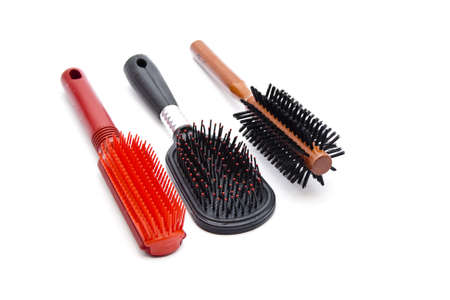 Different hairbrush on white backgroundの写真素材