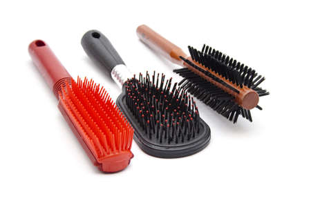 Different hairbrush on white backgroundの写真素材