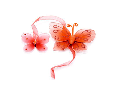 Red Butterfly with ribbon の写真素材