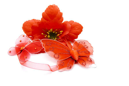 Red Butterfly with ribbon の写真素材