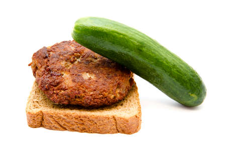 Fresh Toast Bread with Frikadeller and Cucumberの写真素材