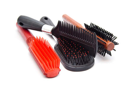 Different hairbrush on white backgroundの写真素材