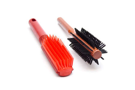 Different hairbrush on white backgroundの写真素材