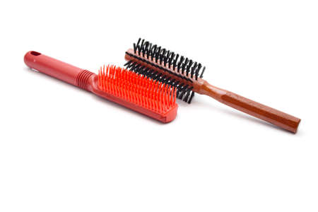 Different hairbrush on white backgroundの写真素材