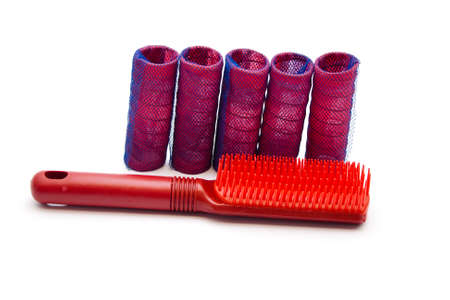 Hair Curler with hairbrush on white backgroundの写真素材