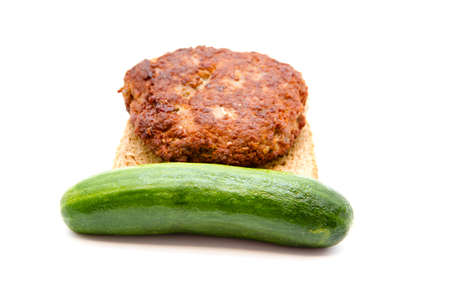 Fresh Beef Frikadeller with Toast Bread and Cucumber の写真素材