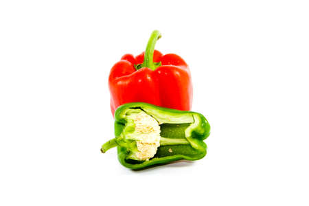 Fresh Red and Green Capsicum on white background 