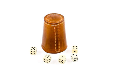 Brown leather Dice Cup with Playing Cubes