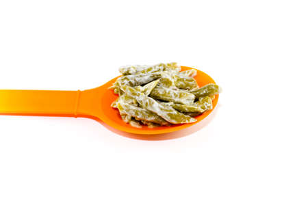 Fresh Green Beans Salad on Spoon の写真素材