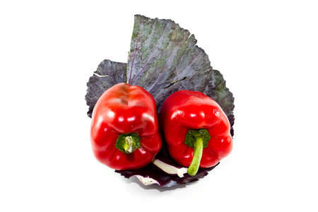 Fresh Red Cabbage Sheet with Red Capsicum の写真素材