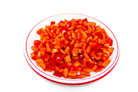Fresh Sliced Red Capsicum Cubesの写真素材