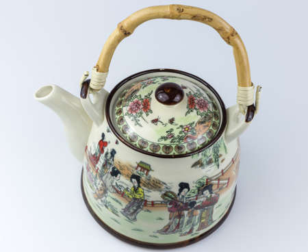 old ceramic East Asian teapot with drawingsの写真素材
