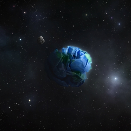 Space background with blue nebulae and distant starsの写真素材