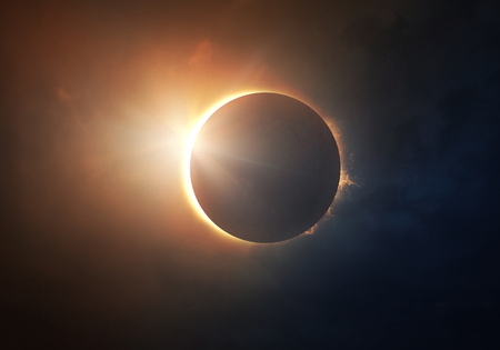 The moon covers the sun in a beautiful solar eclipseの写真素材