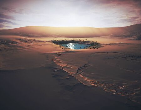 A small oasis in the middle of the sandy desertの写真素材
