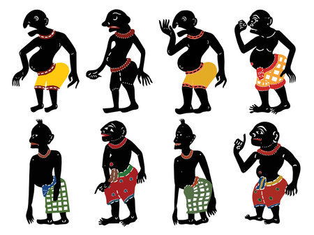 Nang Talung. Set of vector illustrations. Black silhouettes of Thai Shadow Puppet.の写真素材