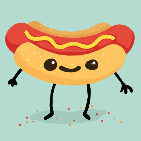 Hot dog with kawaii face, vector illustration in flat styleの写真素材