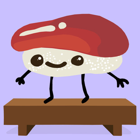 Cute sushi character on wooden table. Vector illustration in flat styleの写真素材