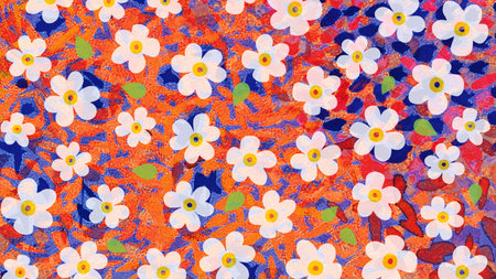 Flower pattern on the fabric as a background, top view.の写真素材